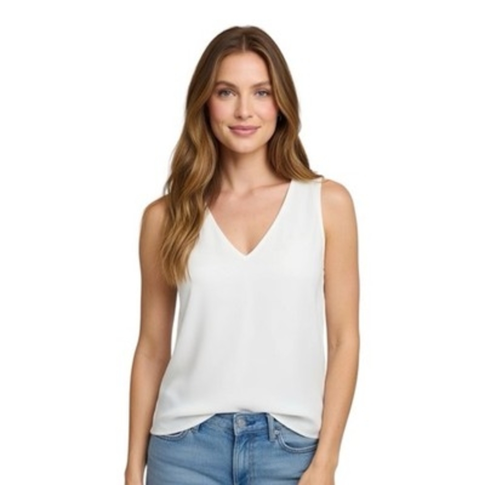 EKOUAER Women's White Satin V-Neck Sleeveless Shell Blouse Size S Lined NWT